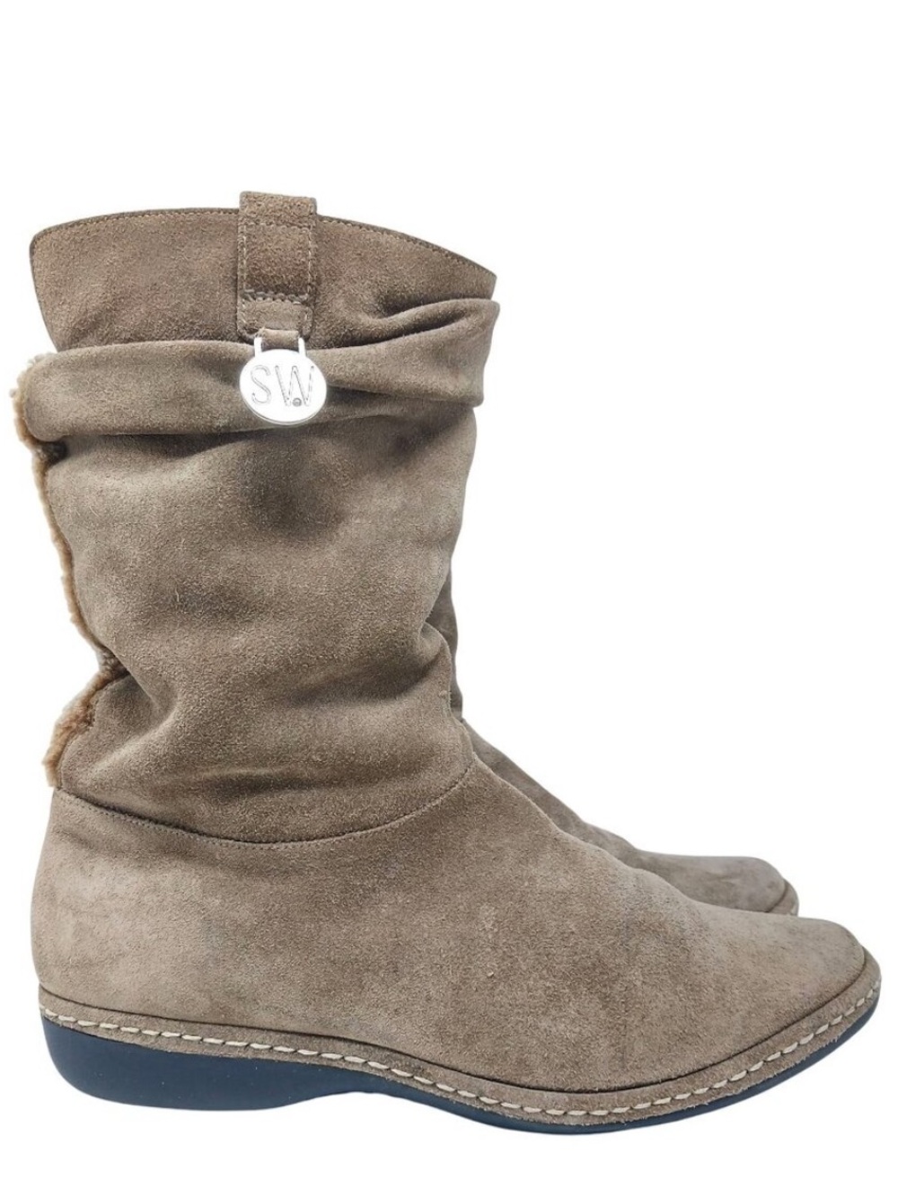 Stuart Weitzman Tan Suede Boots Faux Fur Lining Slouchy Size 8